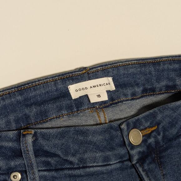 Good American Good Legs Raw Hem Straight Jeans Womens 37 Stretch Denim Dark Wash - Picture 4 of 5